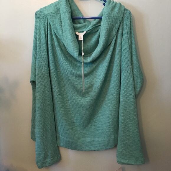 New Mint Green Calson Knit Off the shoulder convertible Sweater Plus XXL Winter - Picture 2 of 5